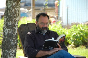 Wes Callihan reading John of Damascus during Hill Abbey